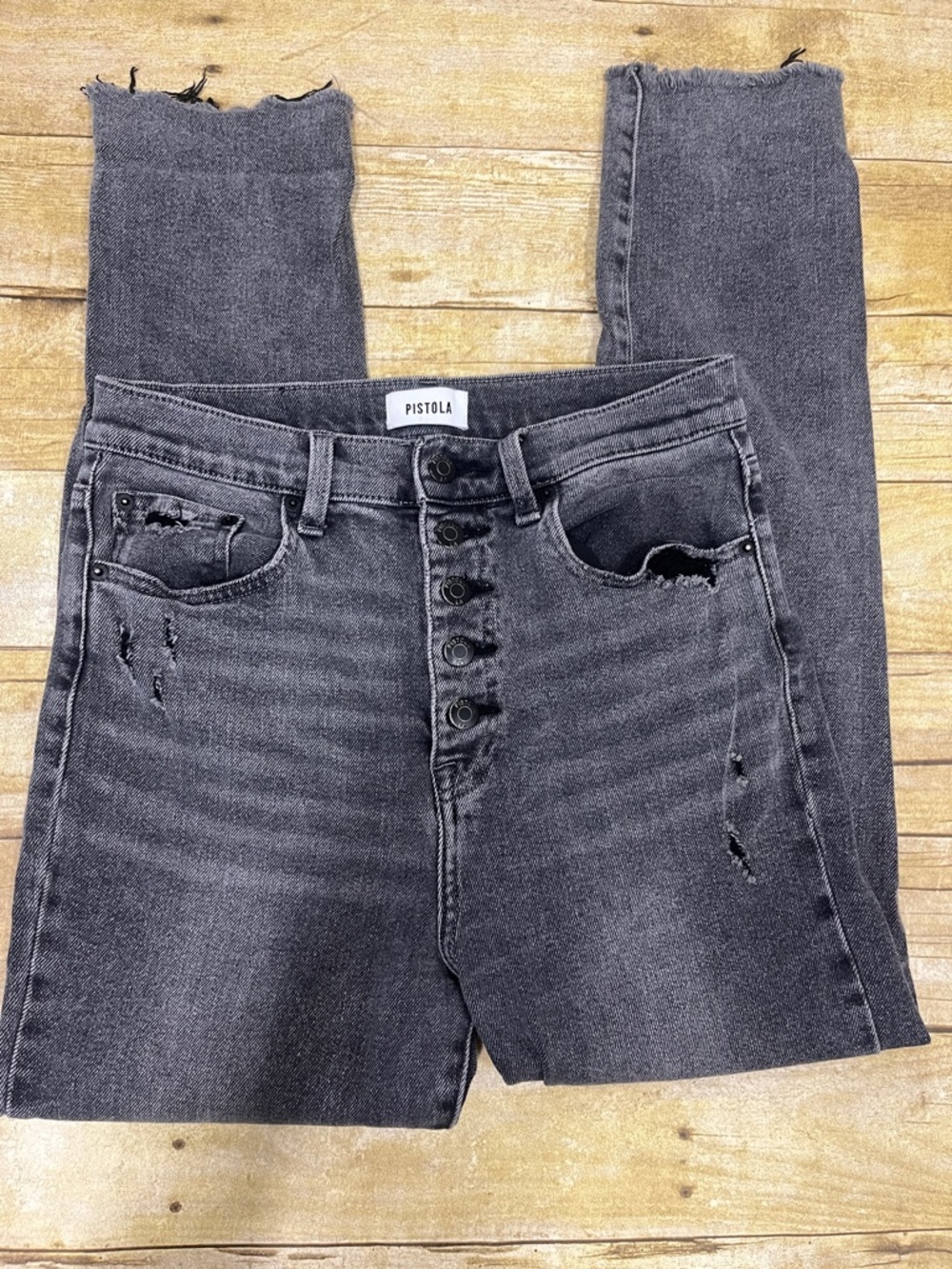 pistola High-Rise Distressed Charcoal Gray Skinny Jeans size 29